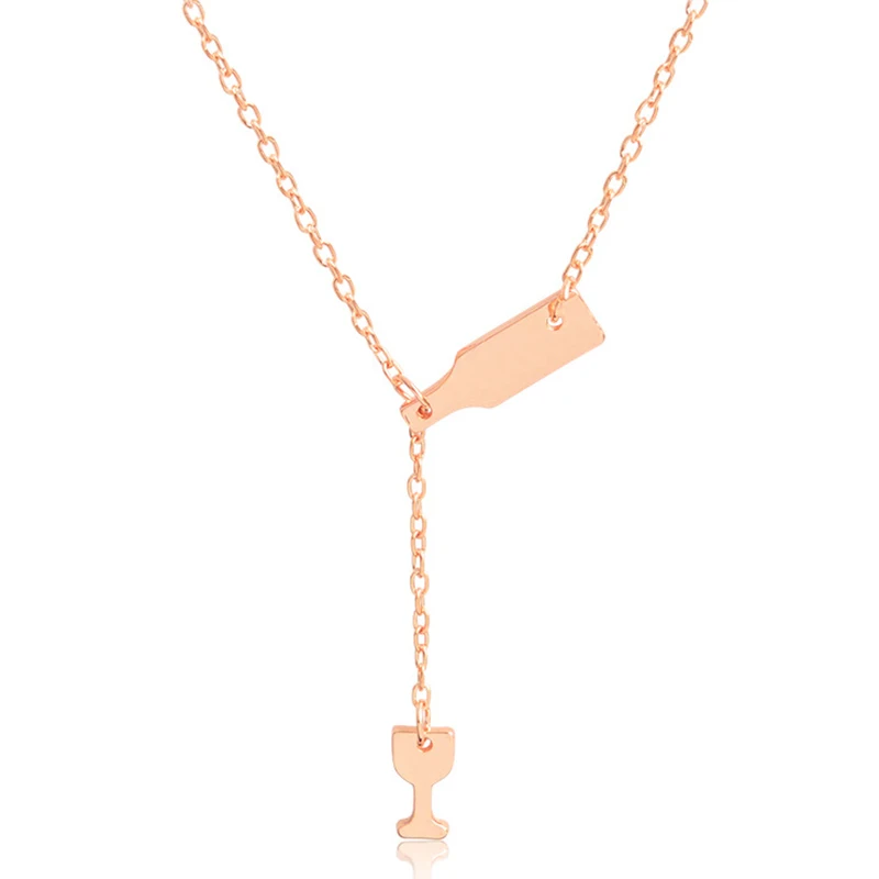 Rose Gold SRCOI золото цвет бутылки вина ожерелье Длинный кулон изящный геометрический Металл Лариат Y цепь Пиво Вино ювелирные изделия аксессуары Подарки - Окраска металла: Rose Gold