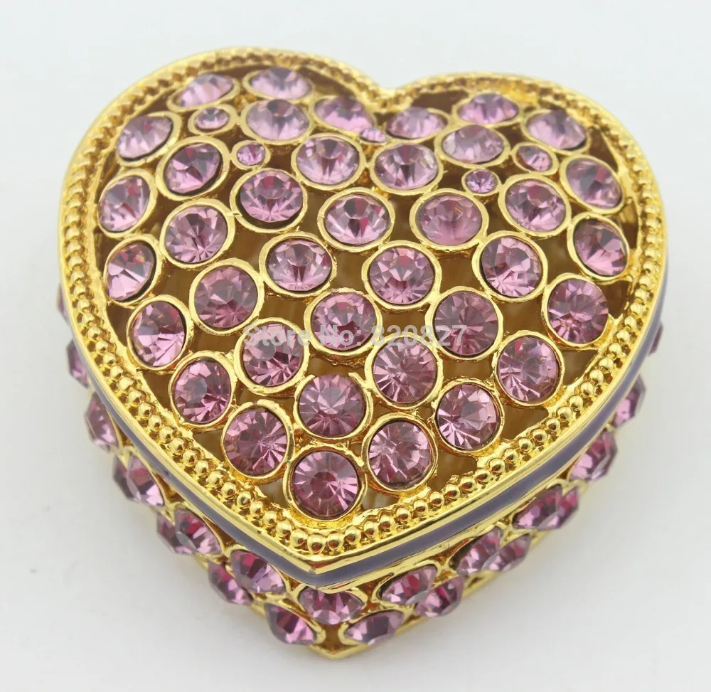 Heart Metal Box Diamond Stoned Jewelry Trinket-purple, Silver,red, Burgundy, Sky Blue Colors