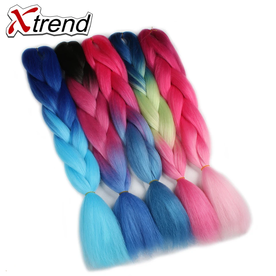Xtrend 3 шт. черные зеленые Омбре плетеные волосы для наращивания 24 дюйма большие