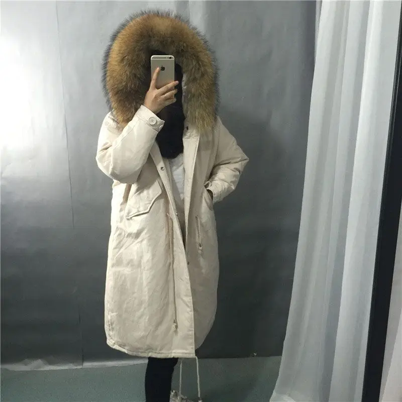 2018 женская зимняя куртка 90% белый утиный пух пальто парка с натуральным меховым