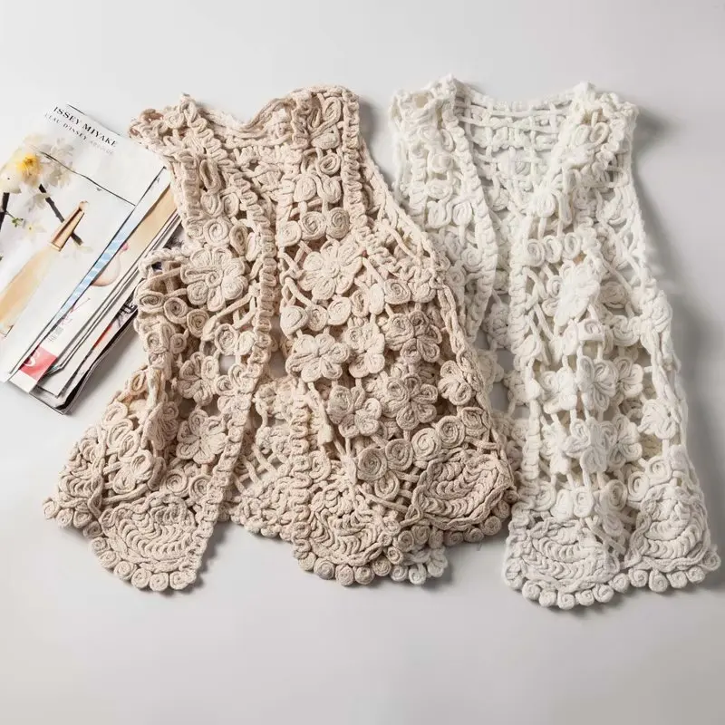 Европейский дизайн блузка без рукавов вязанная крючком уникальные женские
