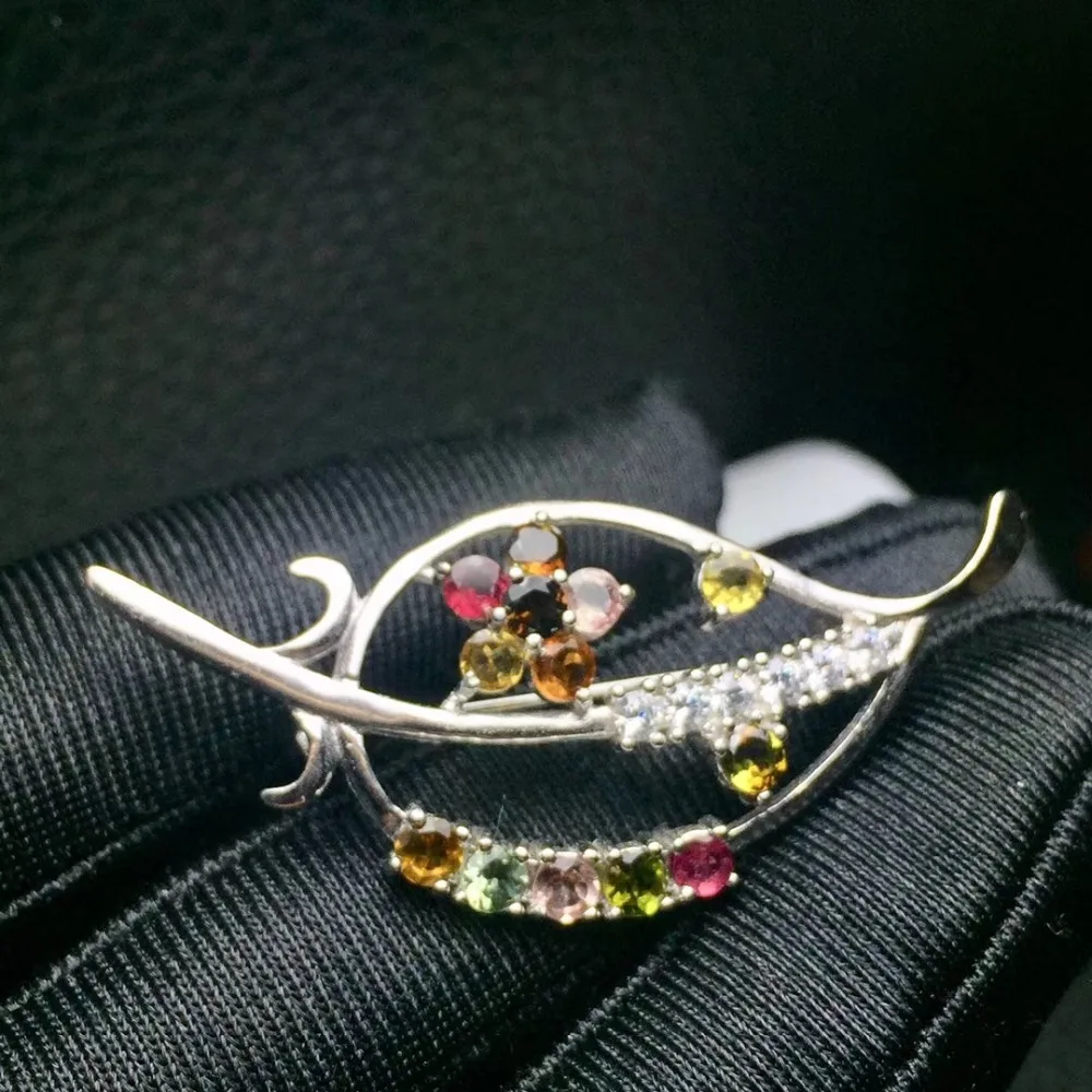 Tourmaline brooch Free shipping Natural real 925 sterling silver | Украшения и аксессуары