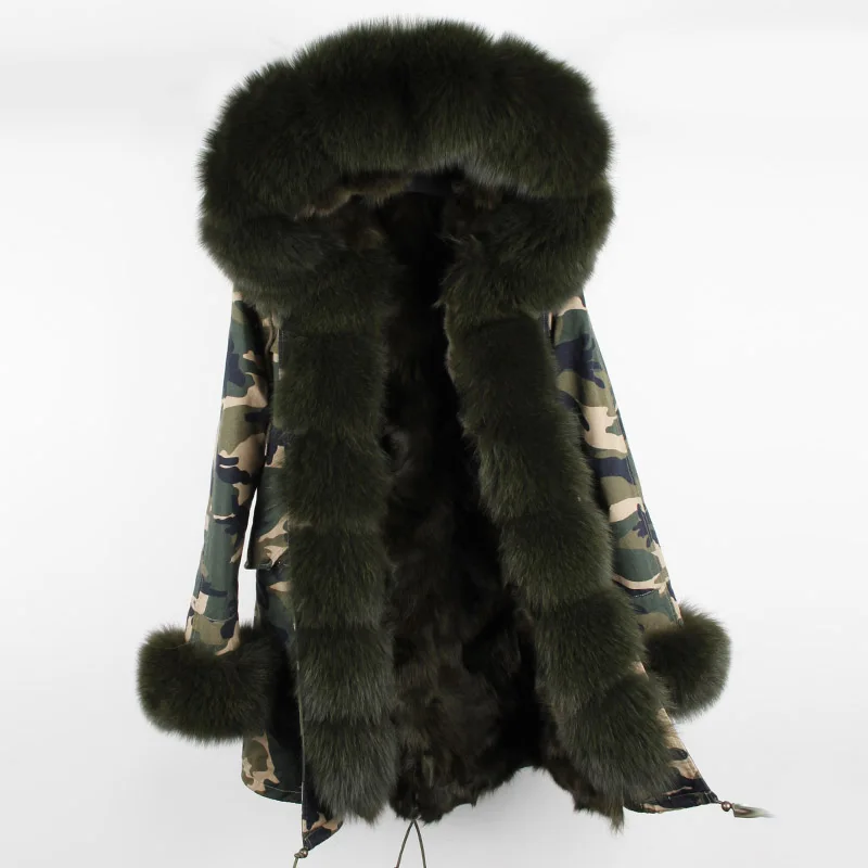 Furlove Women's Luxury Large fox fur Collar Cuff Hooded Coat Detachable Real Fox Fur Liner Parkas Outwear Long Winter Jacket|long winter