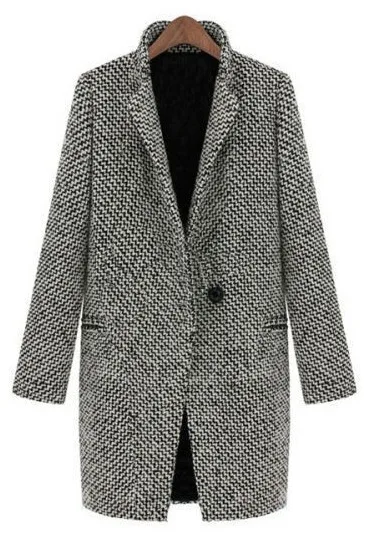 New Arrive European female spring leg houndstooth woolen coat windbreaker jacket plus size long women's winter | Женская одежда