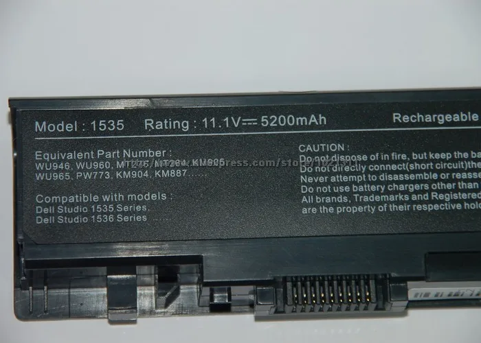 Аккумулятор 4400 мАч для Dell Studio 1535 1536 1537 1555 1557 1558 PP33L PP39L 312-0701 312-0702 A2990667 KM958 KM965 MT264 WU946 |