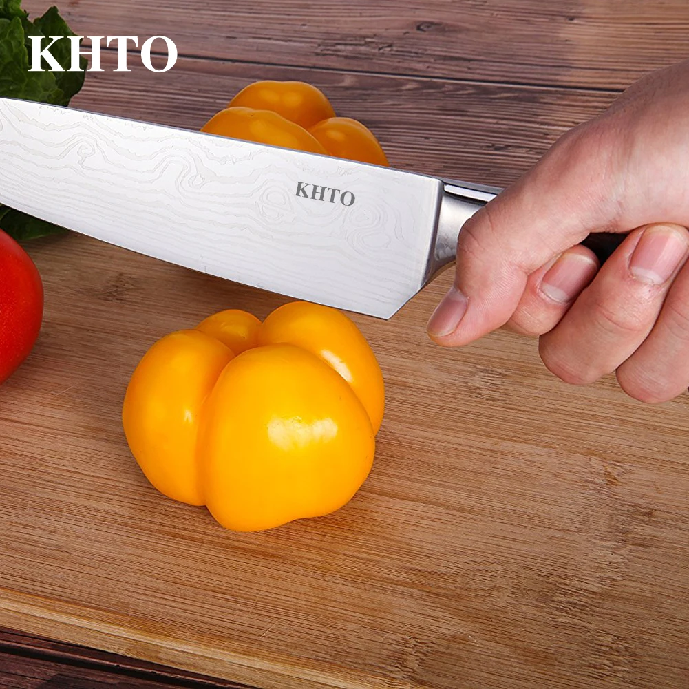 KHTO кухонный нож 8 дюймов профессиональные поварские ножи японские 7CR17 440C высокоуглеродистая Нержавеющая сталь мясо нож Santoku Pakka дерево
