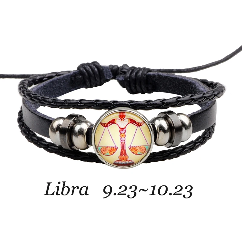 Colored glass Twelve constellation symbol bracelet Leather bracelets &amp bangles unisex Anita Garden brand lovers jewelry QN2342 |