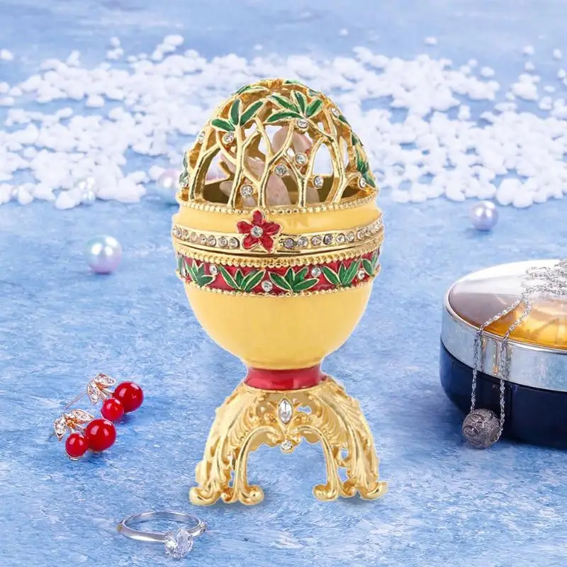 Русский Faberge яйцо Кристалл Bejeweled ювелирные изделия кольцо брелок драгоценный ящик для хранения пасхальные яйца Коллекционные сувениры Свадебный дисплей