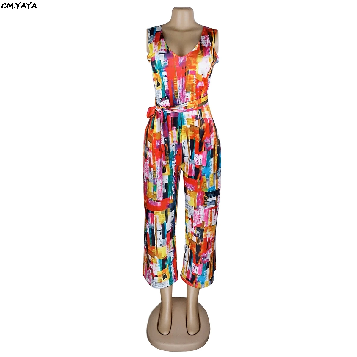 Женский пляжный комбинезон в богемном стиле без рукавов с v образным вырезом