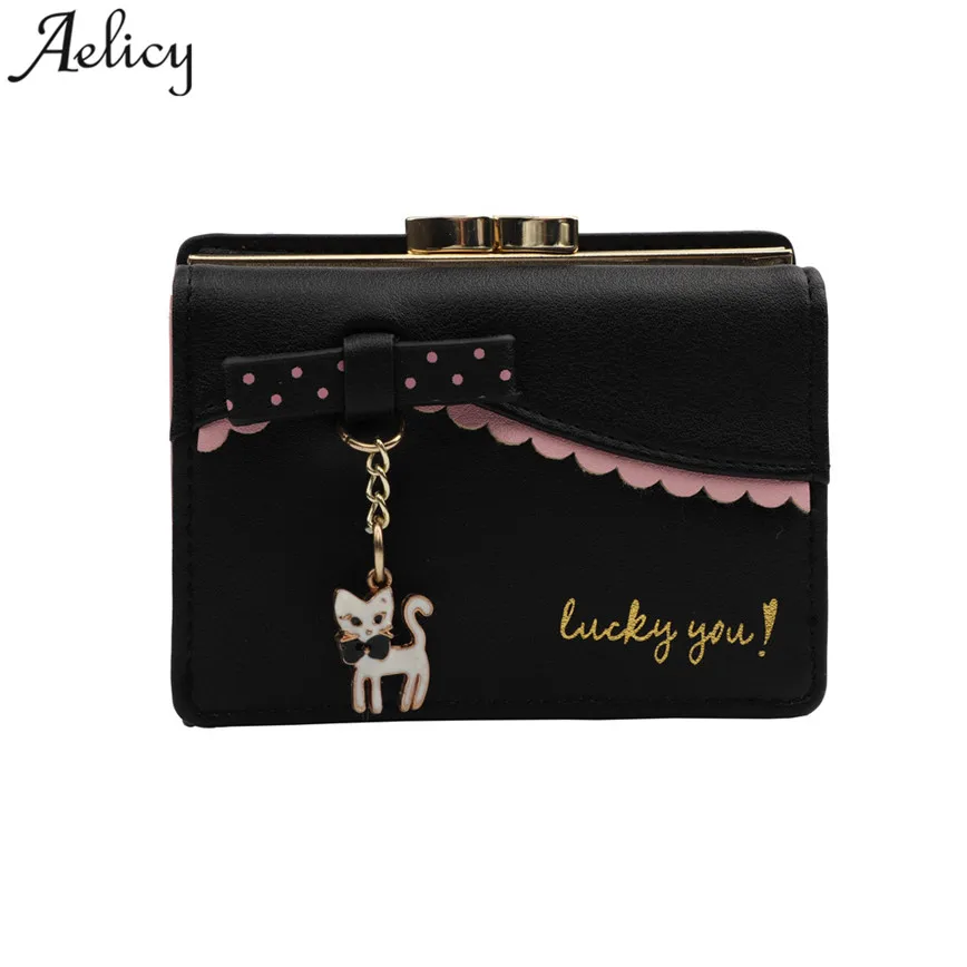Aelicy Модный милый кошелек женский черный короткий из искусственной кожи с