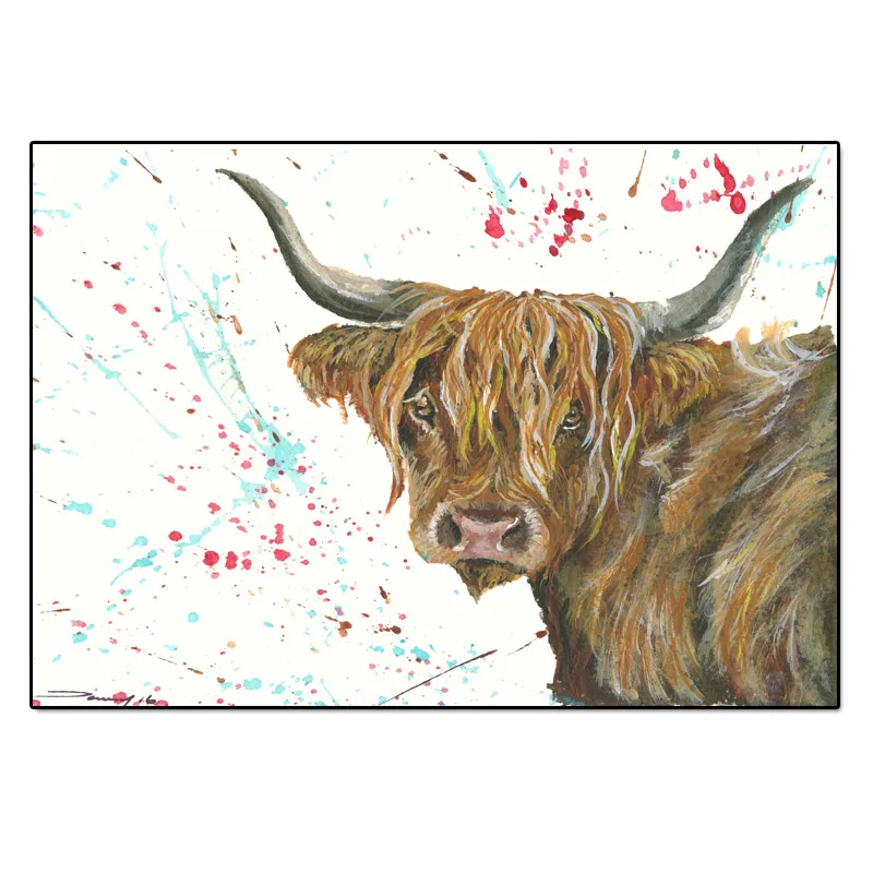 watercolor cow RELIABLI ART Highland Cow картина с животными на холсте напечатанная настенная живопись для гостиной современные картины для украшения без рамы - Цвет: watercolor cow