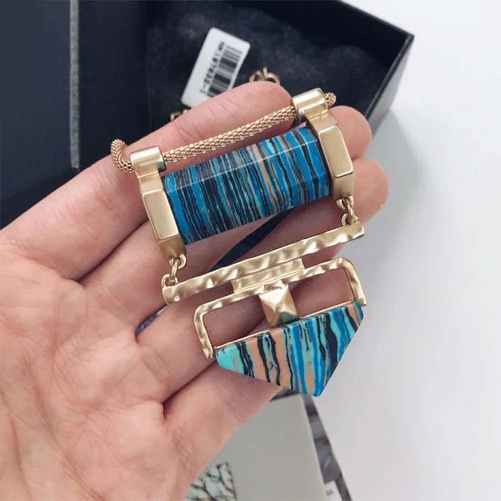 eManco Trending Vintage Геометрическая Choker цепи чокер& Подвески Женщины Turquoise Природные камни Синий Аксессуары Ювелирные изделия