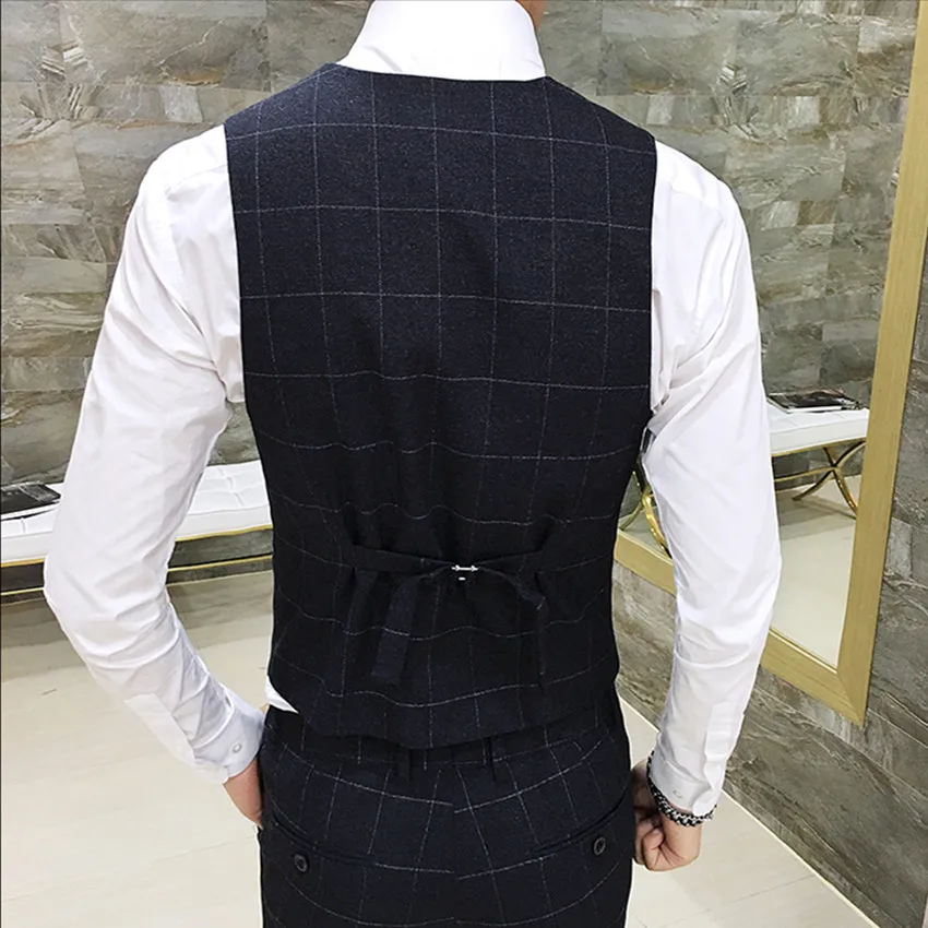 Высококачественный мужской Клетчатый костюм жилет размер S M L XL 2XL 3XL тонкий
