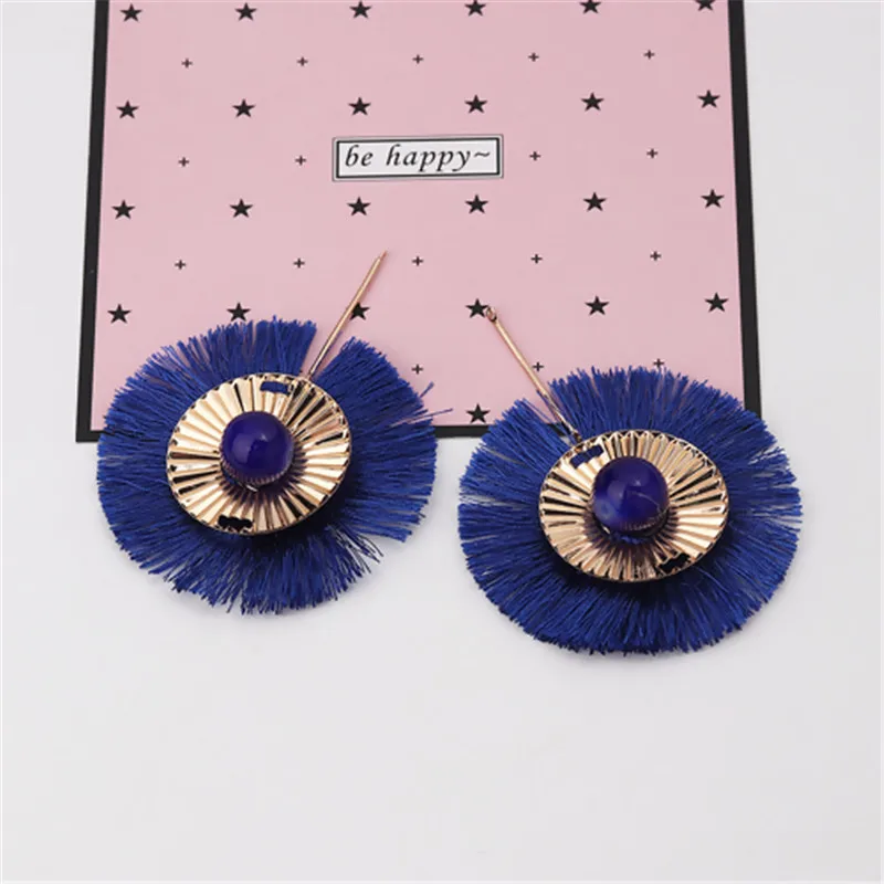 DoreenBeads полиэстер кисточкой Подвески Круглые в полоску Золотой Королевский синий