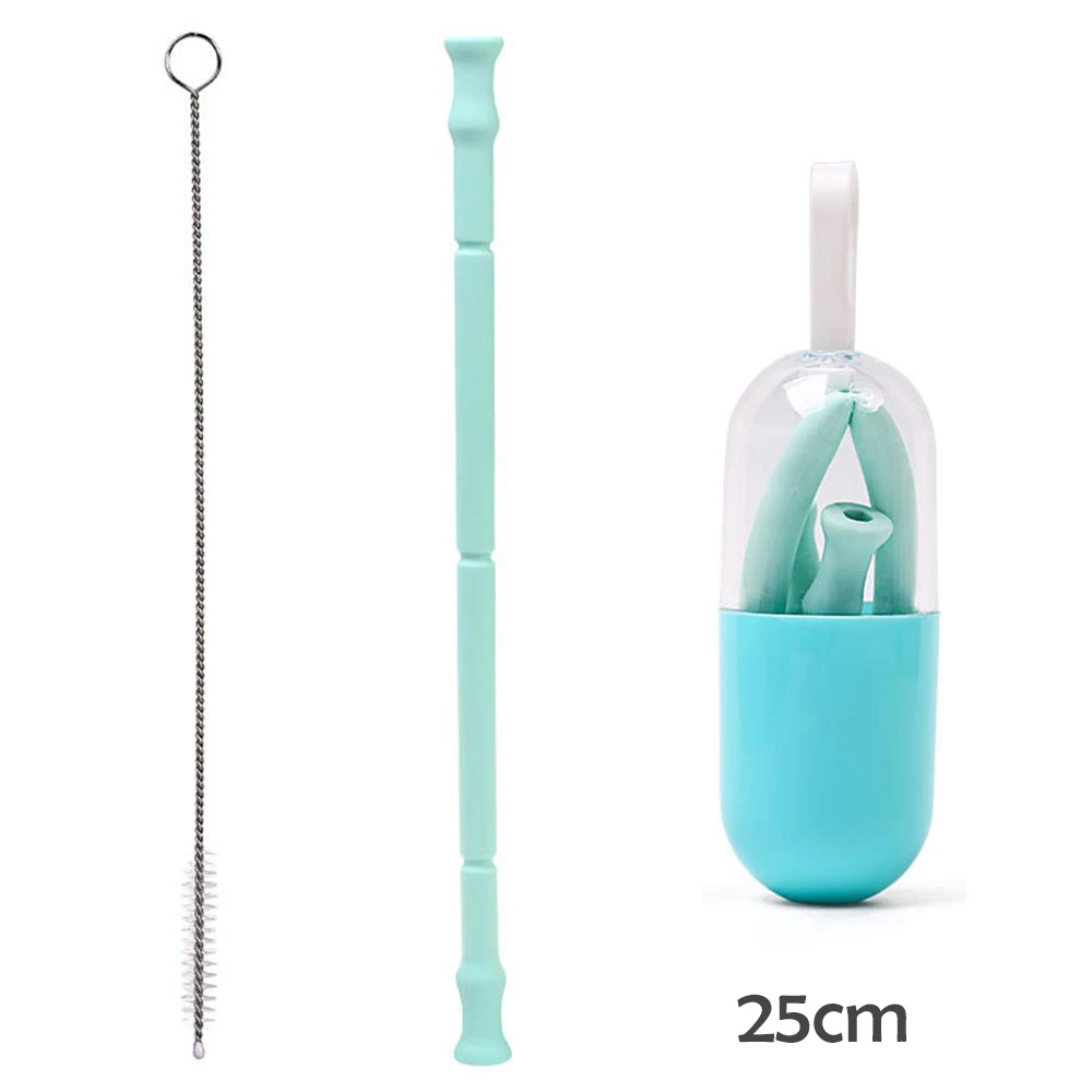 Pure Green 25cm Складной стакан соломы Многоразовые хранение, силикон соломы детей складной соломы для путешествий, дома, офиса напитков - Цвет: Pure Green 25cm