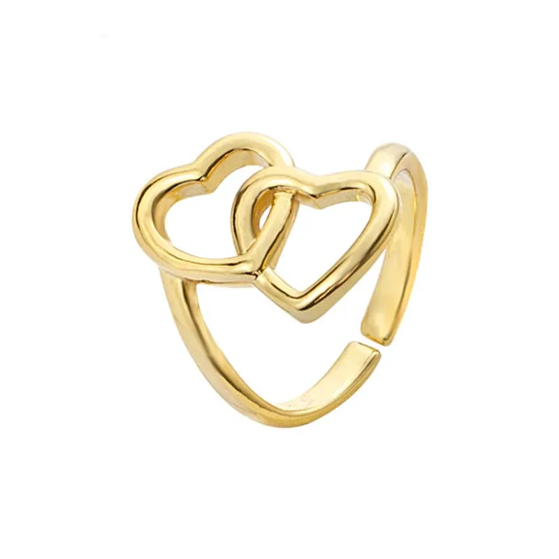 Розовое золото Цвет Регулируемый двойной сердце переплелись кольцо для Для