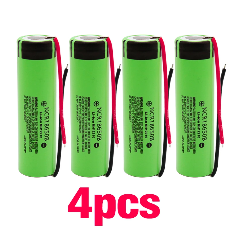 4pcs New 18650 battery 3400mah 3.7v lithium battery for NCR18650B 3400mah Suitable for Panasonic flashlight battery+ diy line - Color: 4pcs