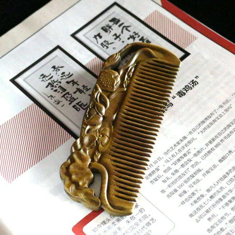 

Chinese Craft Wood Comb Hair Lotus Double-sided Carved Sandalwood Comb Round Comb Not Hurt The Scalp
