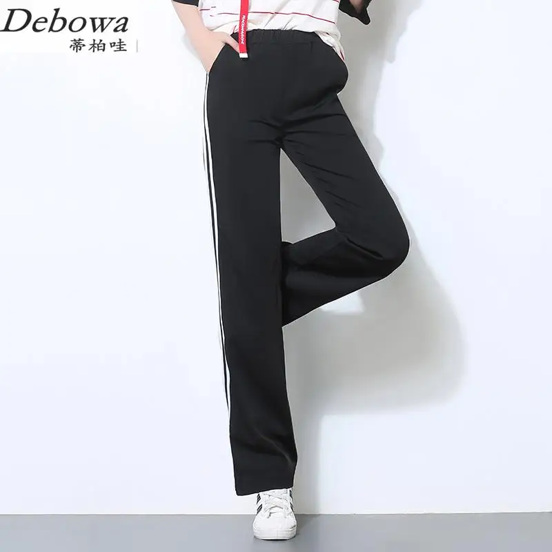 Debowa 3XL черные штаны Для женщин осень 2017 г. Новый прямой Брюки для девочек плюс