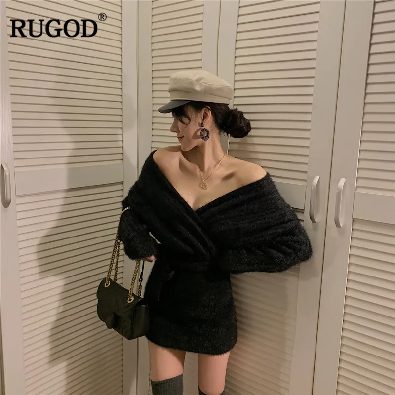 RUGOD однотонное повседневное женское платье-свитер платье-футляр с v-образным