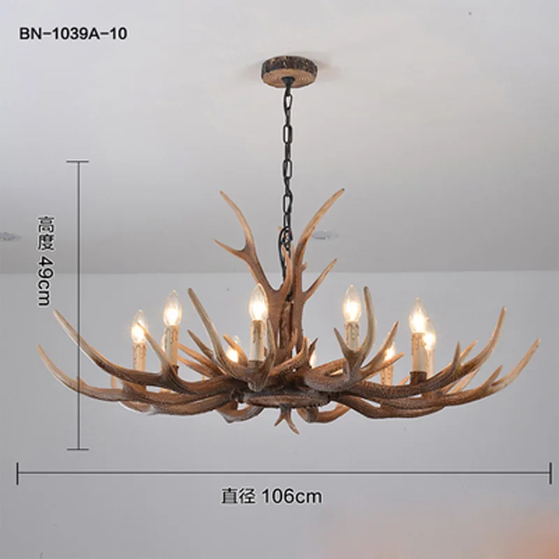 1039-10 Lights Скандинавские коричневые люстры с рогами, освещение для спальни, смоляные свечи, блеск для гостиной, современный потолочный подвесной светильник для столовой - Цвет абажура: 1039-10 Lights