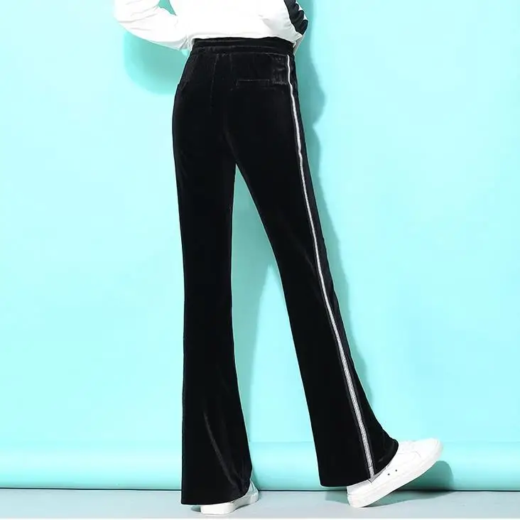 

plus size 4XL velvet Women Elastic Waist Casual Loose Long Wide Leg Pants 2020 Spring Autumn Fashion Side Striped