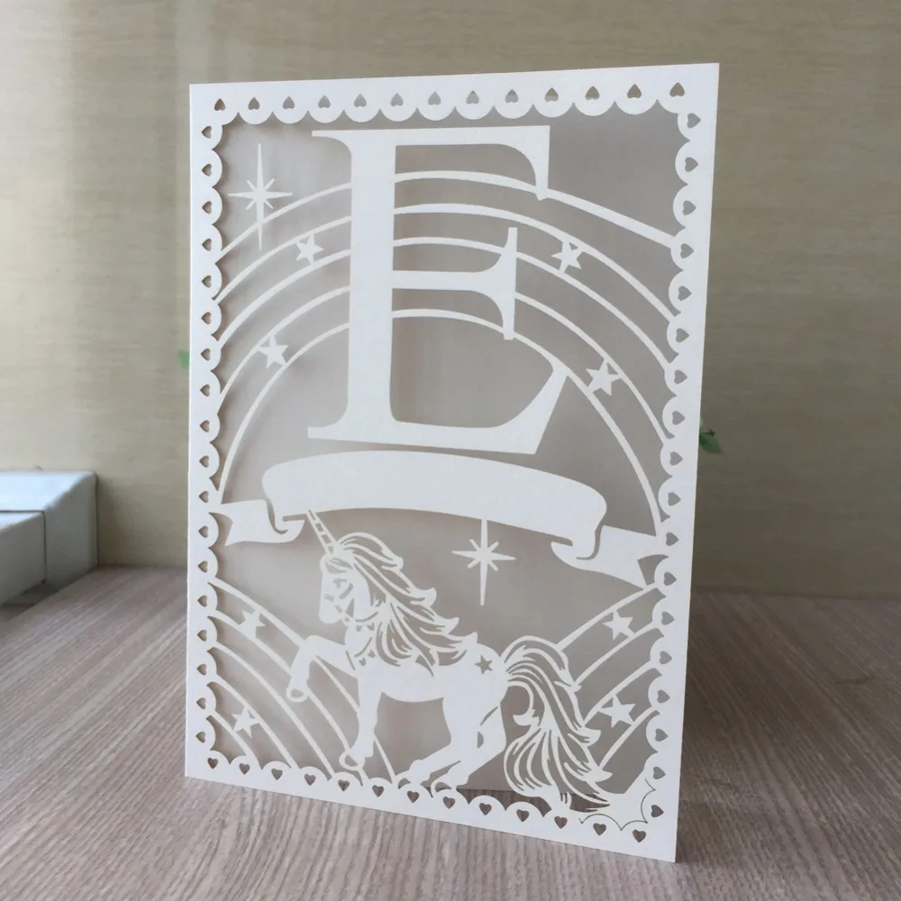 

30pcs/lot Exquisite Laser Cut Carved Wedding Cards Unicorn Pattern Birthday Card Easter Decorations Greeting Card
