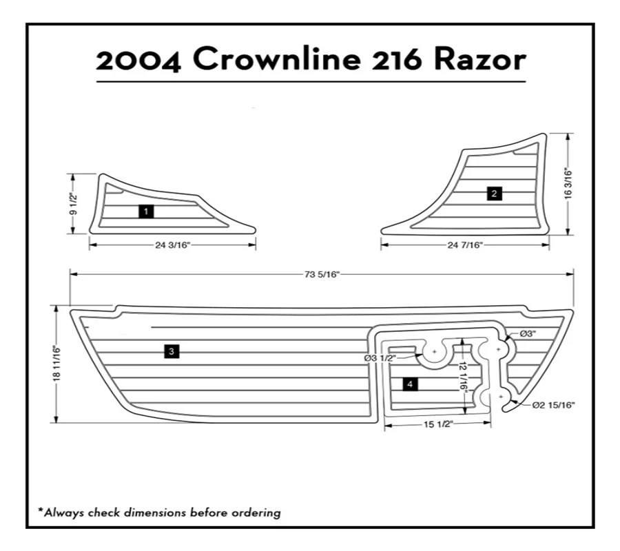 2004 Crownline 216 бритвенная платформа для плавания лодка EVA настил из тика 1/4 дюйма 6 мм |