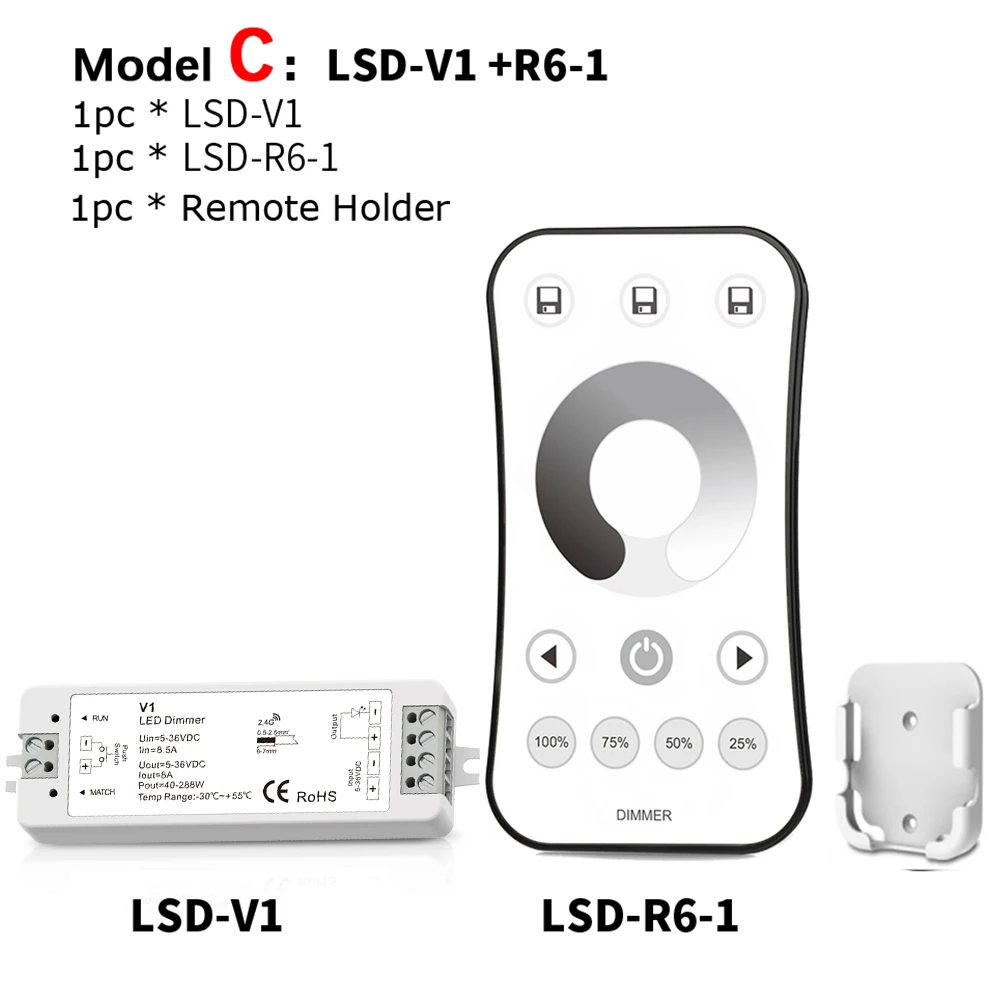 Model C Светодиодный диммер 12 В 24 В ШИМ 2,4G светодиодный сенсорный RF беспроводной пульт дистанционного управления 5 в 36 В умный Wifi диммер контроллер для одноцветной светодиодной ленты - Цвет: Model C