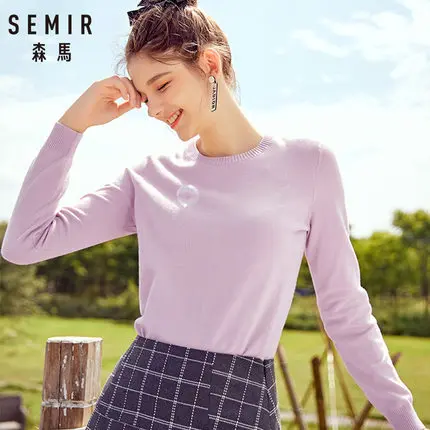 powder purple SEMIR кашемировый вязаный свитер женские пуловеры водолазка осень зима базовый женский свитер в Корейском стиле облегающий черный - Цвет: powder purple