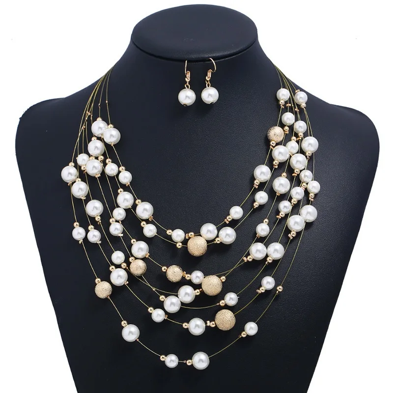 Big Beads Gem Maxi Jewelry Sets Statement Long Ethnic Vintage White Collar Choker Necklace Earring for Women Gifts | Украшения и