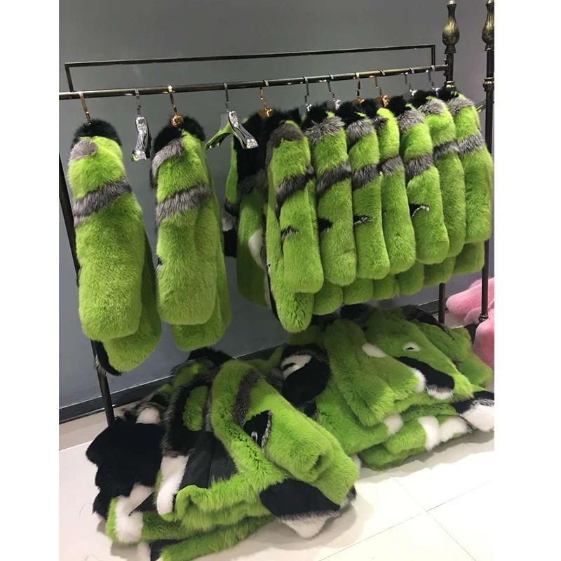 FURSARCAR Роскошные модные натуральным мехом пальто дизайн желтовато-зеленый цвет КИТ зима лиса Меховая куртка для женщин пальто с натуральным мехом