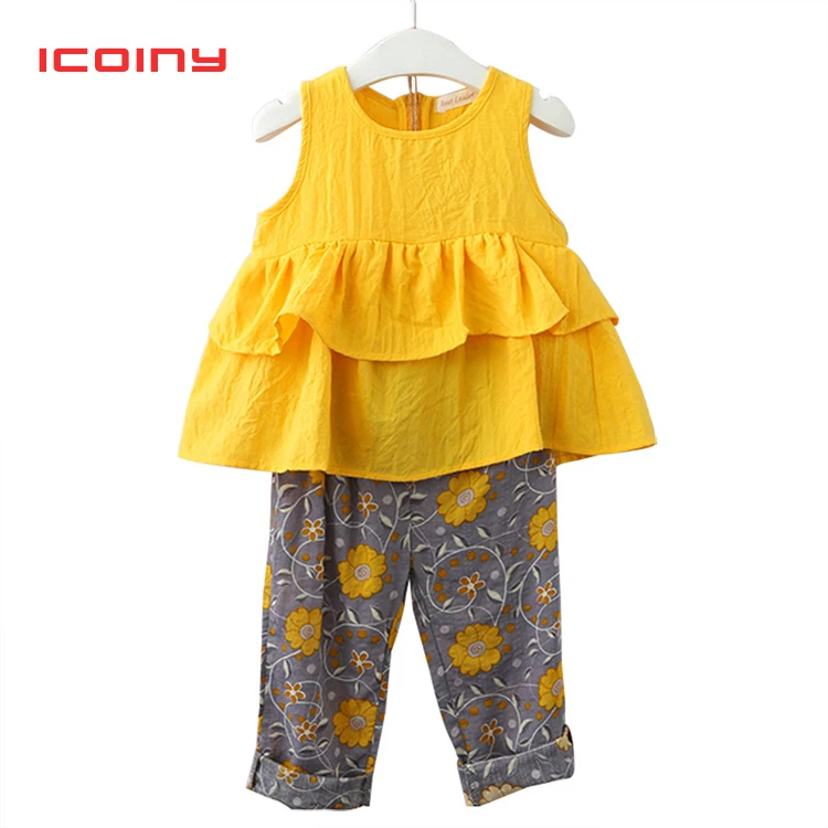 Футболка без рукавов и штаны для девочек летний комплект одежды с принтом