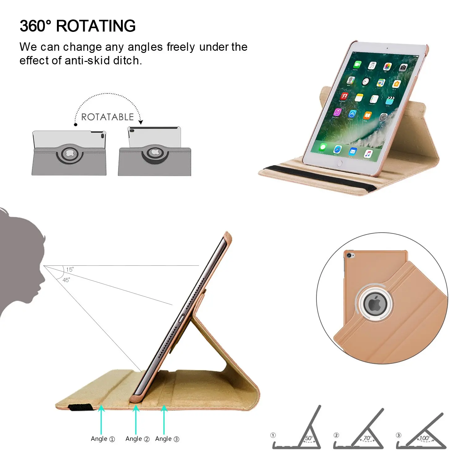 Для iPad 9,7 дюймов /iPad Air 2 Чехол-подставка с поворотом на 360 градусов защитный чехол с функцией автоматического сна для iPad Air