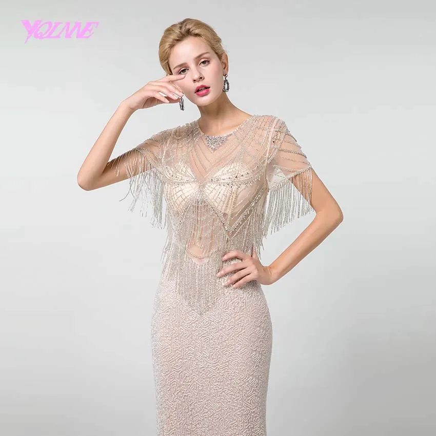 YQLNNE Сексуальные Длинные платья выпускного вечера 2019 Стразы Beadings рукава