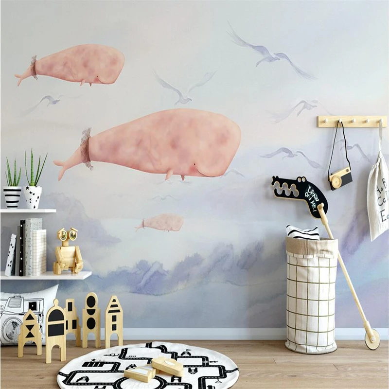 

Wallpapers YOUMAN Custom 3D Kid Hand Painted Cartoon Seaside Whale Photo Embossed Mural Wall Paper For TV Background Bedroom