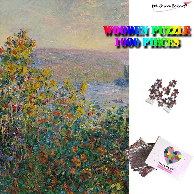 

MOMEMO Flower Beds At Vetheuil Adults 1000 Pieces Puzzle Wooden Jigsaw Puzzle Toys World Famous Oil Painting Puzzle Home Decor