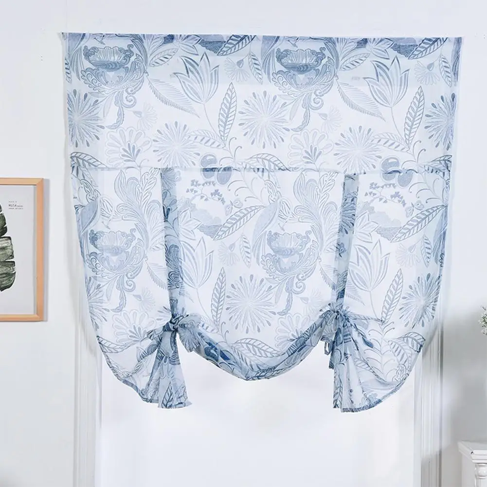 Новое поступление синие римские тюлевые занавески с принтом для гостиной кухни
