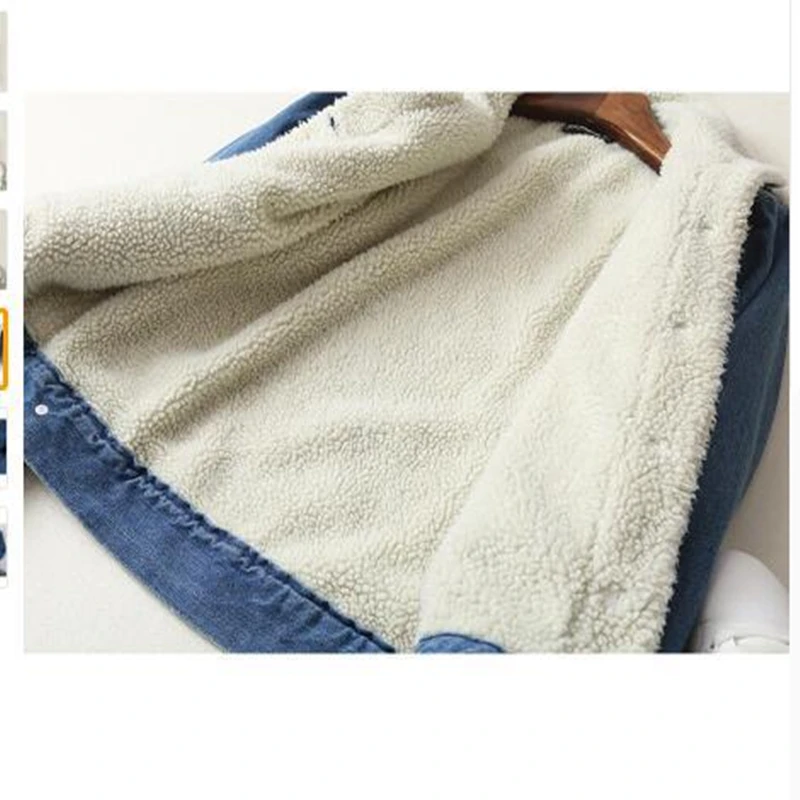 Женская джинсовая куртка зимняя теплая парка с мехом ягненка винтажная