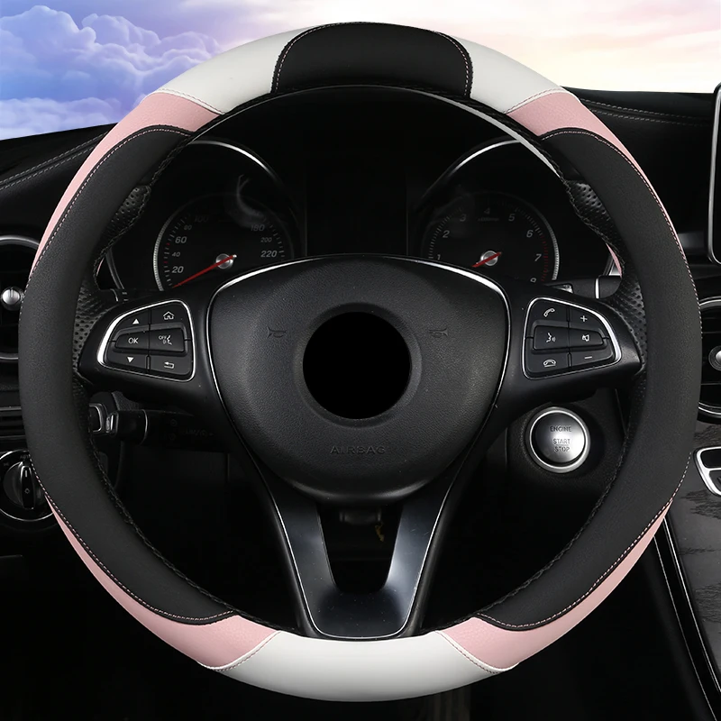 6 Colors Fashion Steering Wheel Cover PU Leather Size M 37-38cm for Lada Skoda Nissan Toyota VW Polo Pink Women Auto Accessories