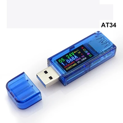 AT34 AT34 USB 3,0 цветной ЖК-тестер напряжения тока ЖК-дисплей USB зарядное устройство Тестер измеритель мощности Детектор мобильного аккумулятора - Цвет: AT34