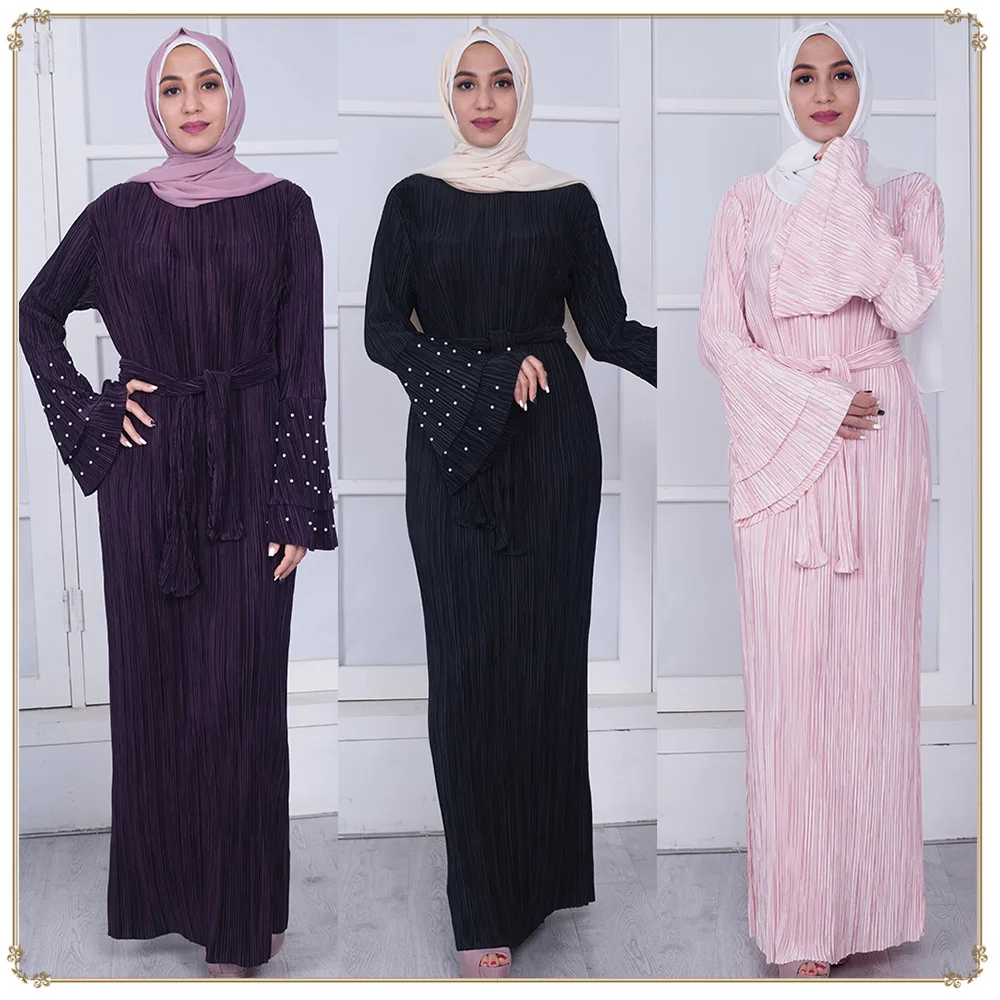 Женская мусульманская одежда Abayas розовое Фиолетовое Платье макси с