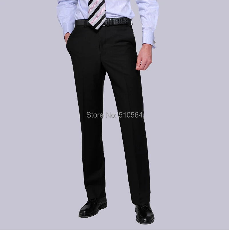 Free shipping 2014 custom made wool fabric men black pants weding business | Мужская одежда