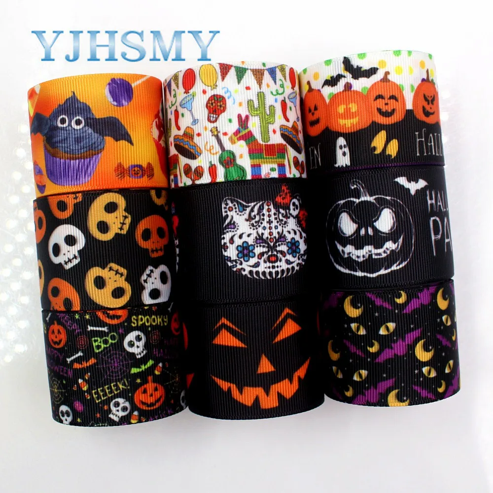 YJHSMY G-18728-694,38 mm 5 Yards Halloween Printed grosgrain ribbons,DIY handmade Hair accessories Material wedding gift wrap