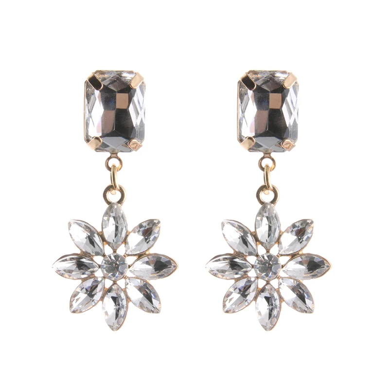 NeeFu WoFu Висячие стеклянные серьги с хрустальными цветами большие висячие из