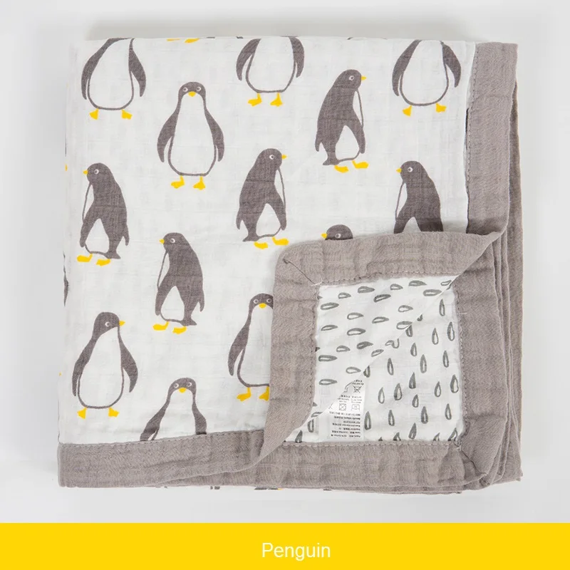 Penguin 4 Layers Детское одеяло органический хлопок муслин супер мягкое толстое одеяло пеленка детское банное полотенце коляска ежемесячное одеяло s новорожденное пеленание пеленать - Цвет: Penguin 4 Layers