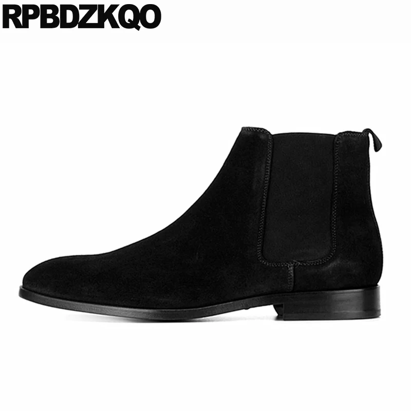 

Plus Size Handmade Black Male Faux Fur Pointed Toe Shoes Slip On Suede Dress Winter Men Boots With Ankle Western Chelsea Booties