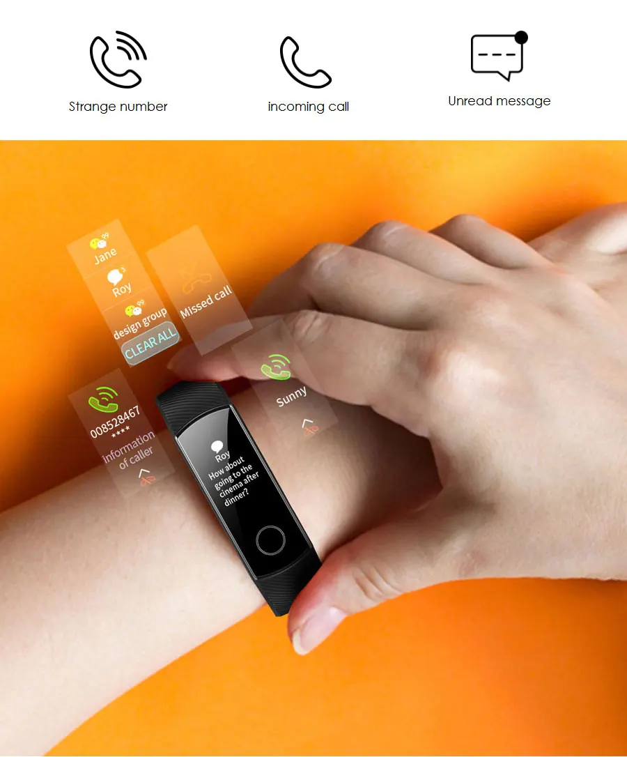 Смарт-браслет huawei Honor Band 4, 0,95, сенсорный экран, обнаружение пульса, мониторинг сна, 50 м, водонепроницаемая, носимая стандартная версия