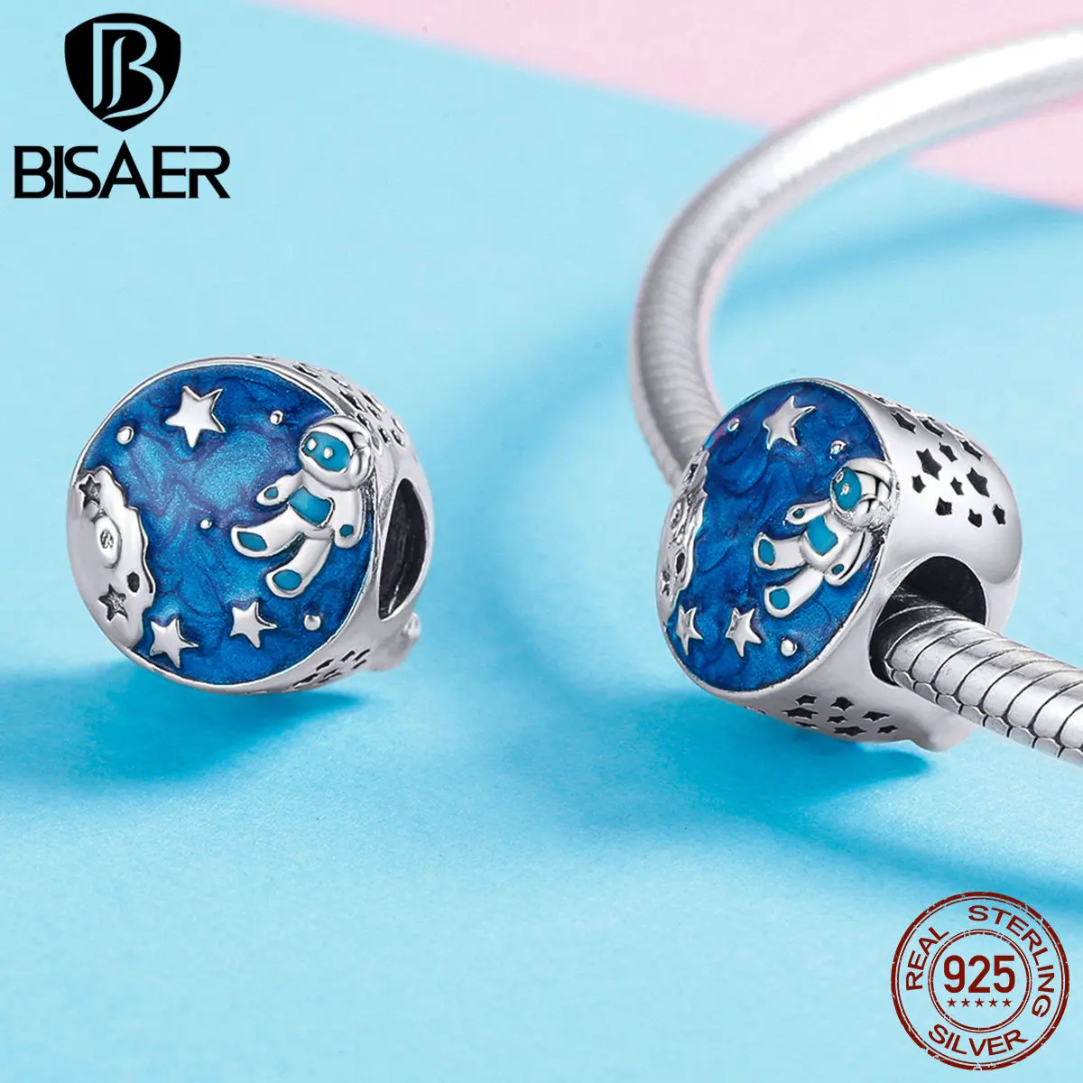 BISAER, новинка, 925 пробы, серебряный Амулет астронавтов, галактика, амулеты астронавтов, сны, браслеты со звездами, ювелирное изделие ECC1148