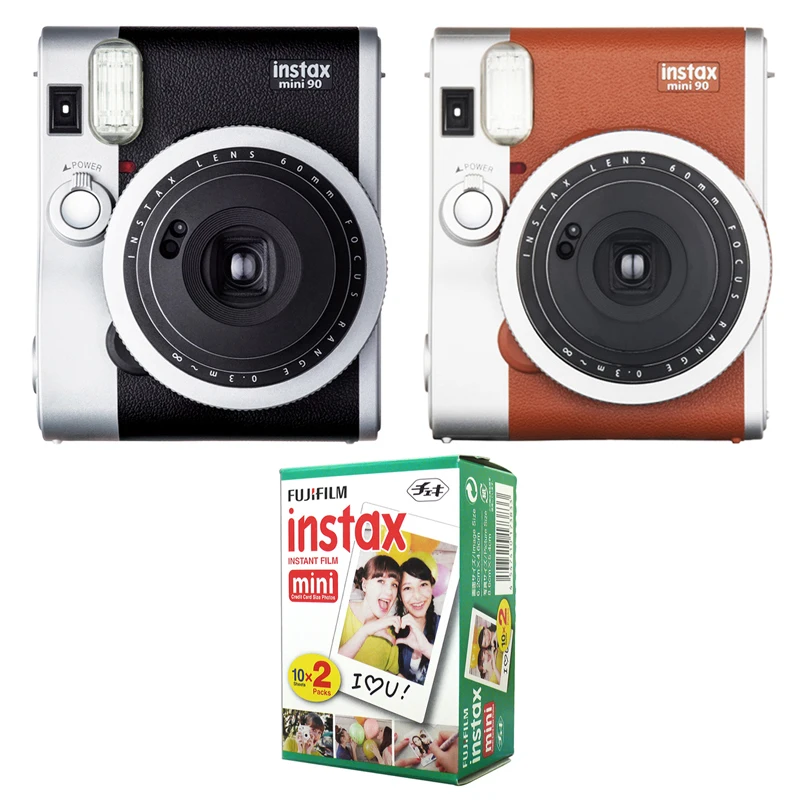 Fujifilm Instax Mini 90 NEO классическая черно коричневая мгновенная пленка камера + Fuji белая